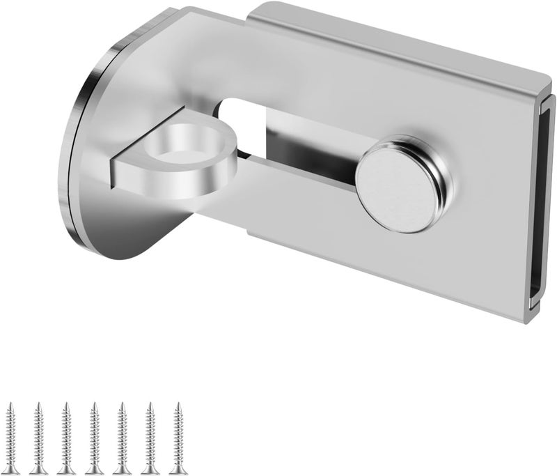 GMSP Sliding Door Lock, 90 Degree Door Hasp Latch Lock, Stainless Steel Security Right Angle Padlock with Screws for Push/Sliding/Barn Doors (1PC, Silver, Large) - Image 1